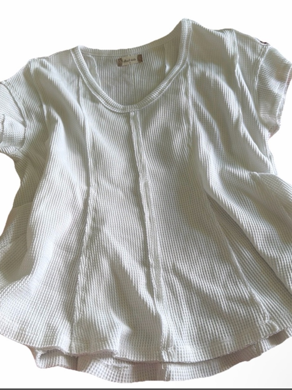 Altar’d State White Waffle Knit Ruffle Sleeve Round Neck Women’s Small Top
